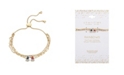 Unwritten Gold Flash Plated Cubic Zirconia Multi-Color Rainbow Triple Strand Adjustable Bolo Bracelet